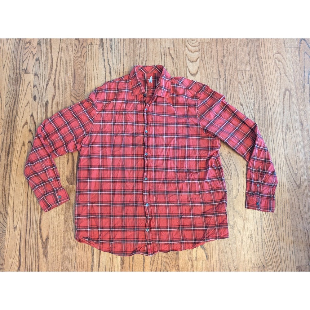 johnnie-O Featherweight Shirt Men's XL Red Plaid Long Sleeve Button Down Cotton
